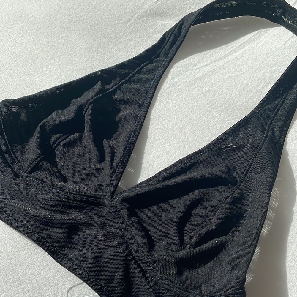 Pins And Needles Mesh Halter Top Bra Black